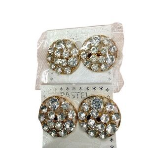 2 pair lot bundle Gold Tone Clip-On Earrings with Clear CZ Crystals gift fashion